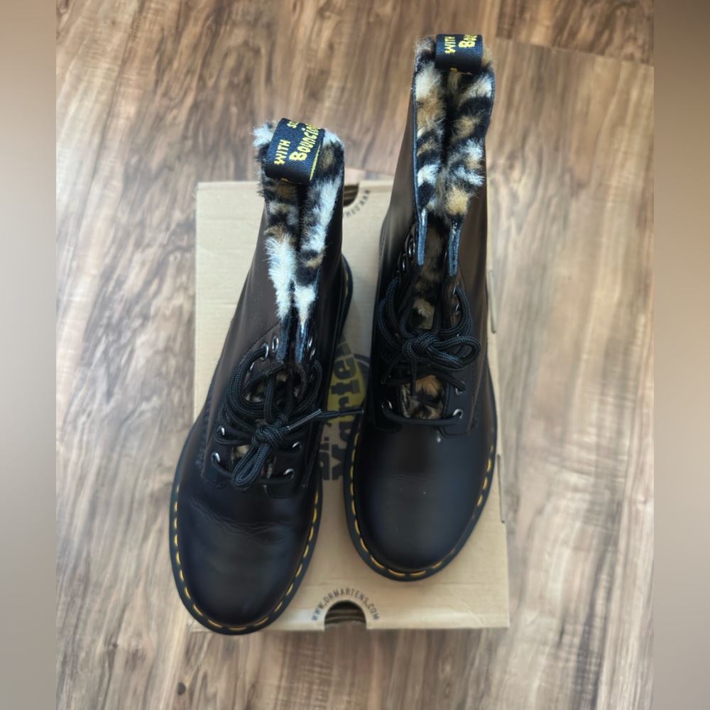 Dr. Martens Women's Black Boots with Animal Print Lining
